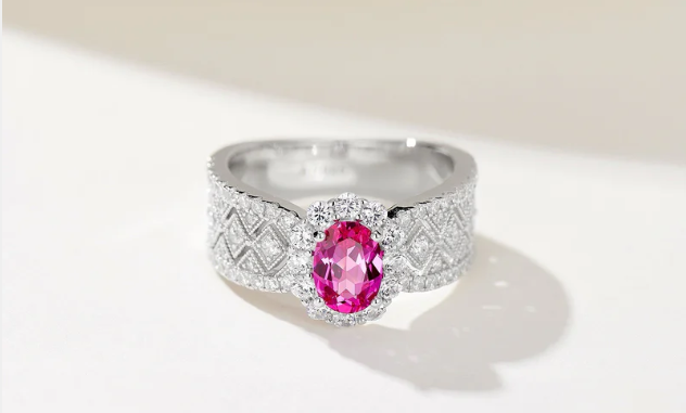 Elegant Silver White Gold Plated Lab-Created Ruby Ring with Natural Zirconia: The Perfect Blend of Luxury and Sustainability