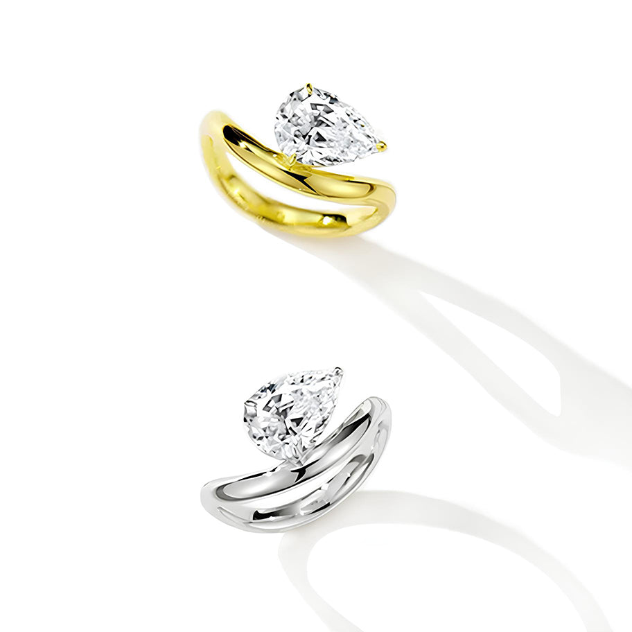 Elegant Contours: Pear-Shaped Natural Zircon Set in Gold-Plated Silver Rings