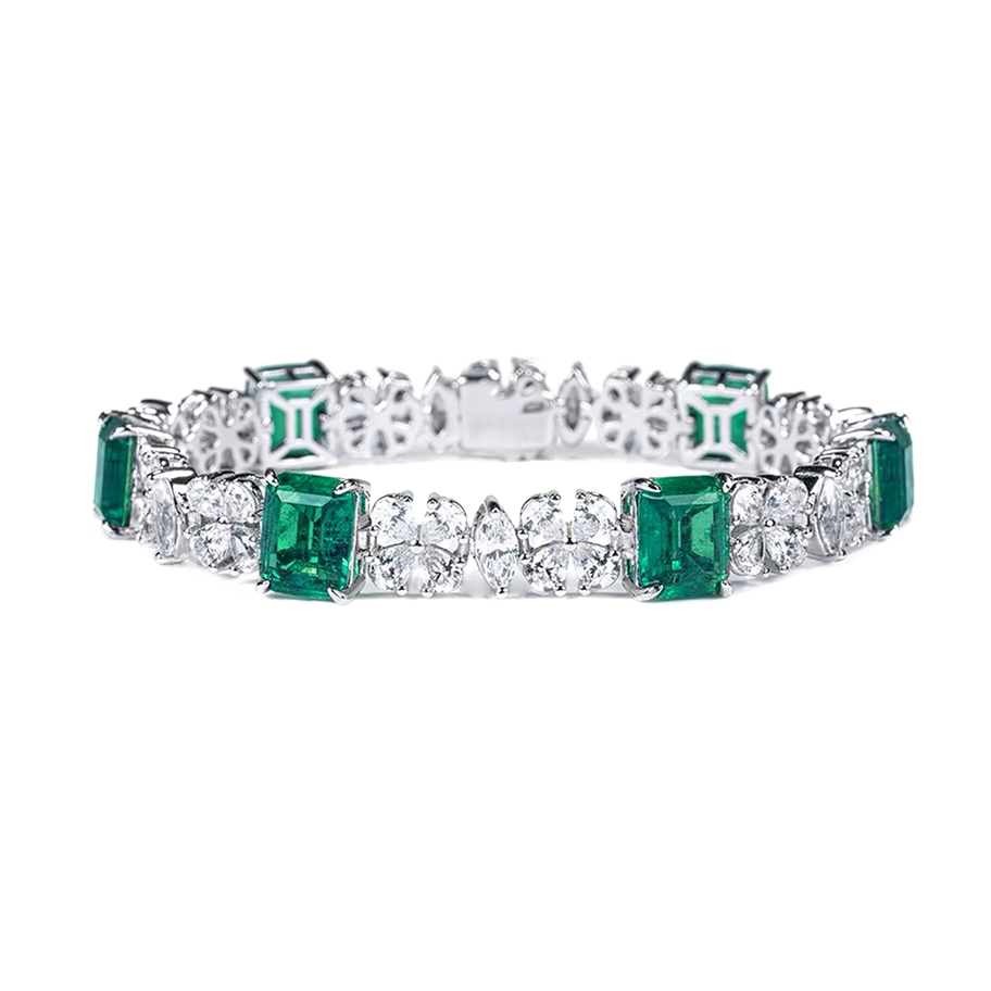 Lab-Grown Emerald Bracelet with Zircon Sparkle