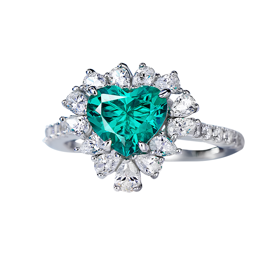 Radiant Vivid Green Heart Ring with 1.5 CT Lab-Created Colombian Emerald