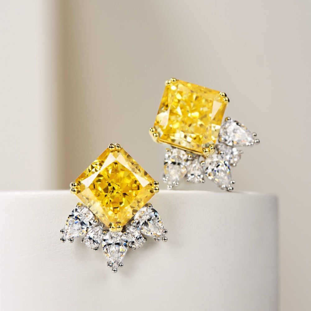 Sunshine Splendor: 5ct Yellow Diamond Earrings with S925 Sterling Silver Base