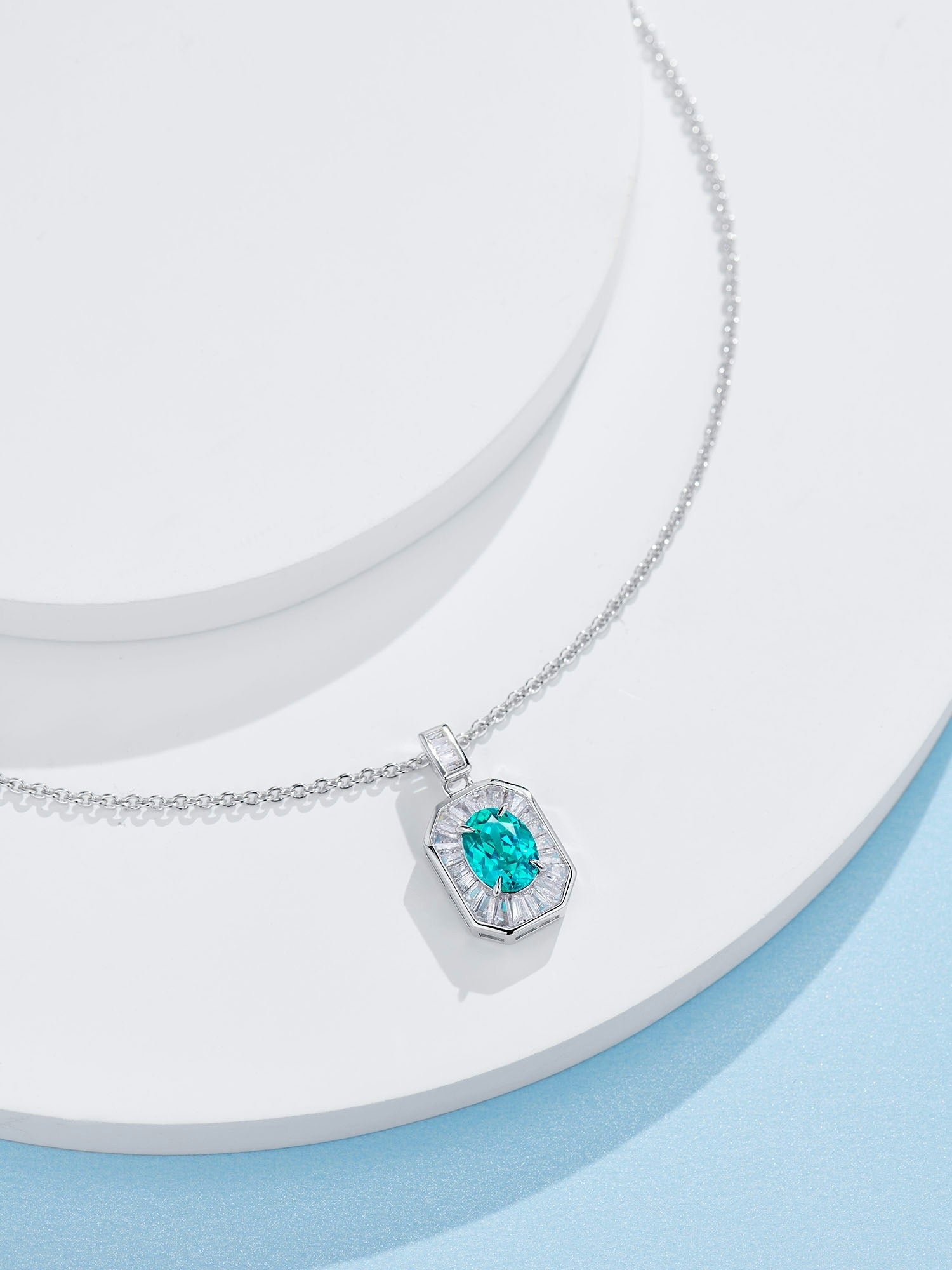 Radiant Teal Paraiba Tourmaline Pendant Necklace with Natural Zircon Accents