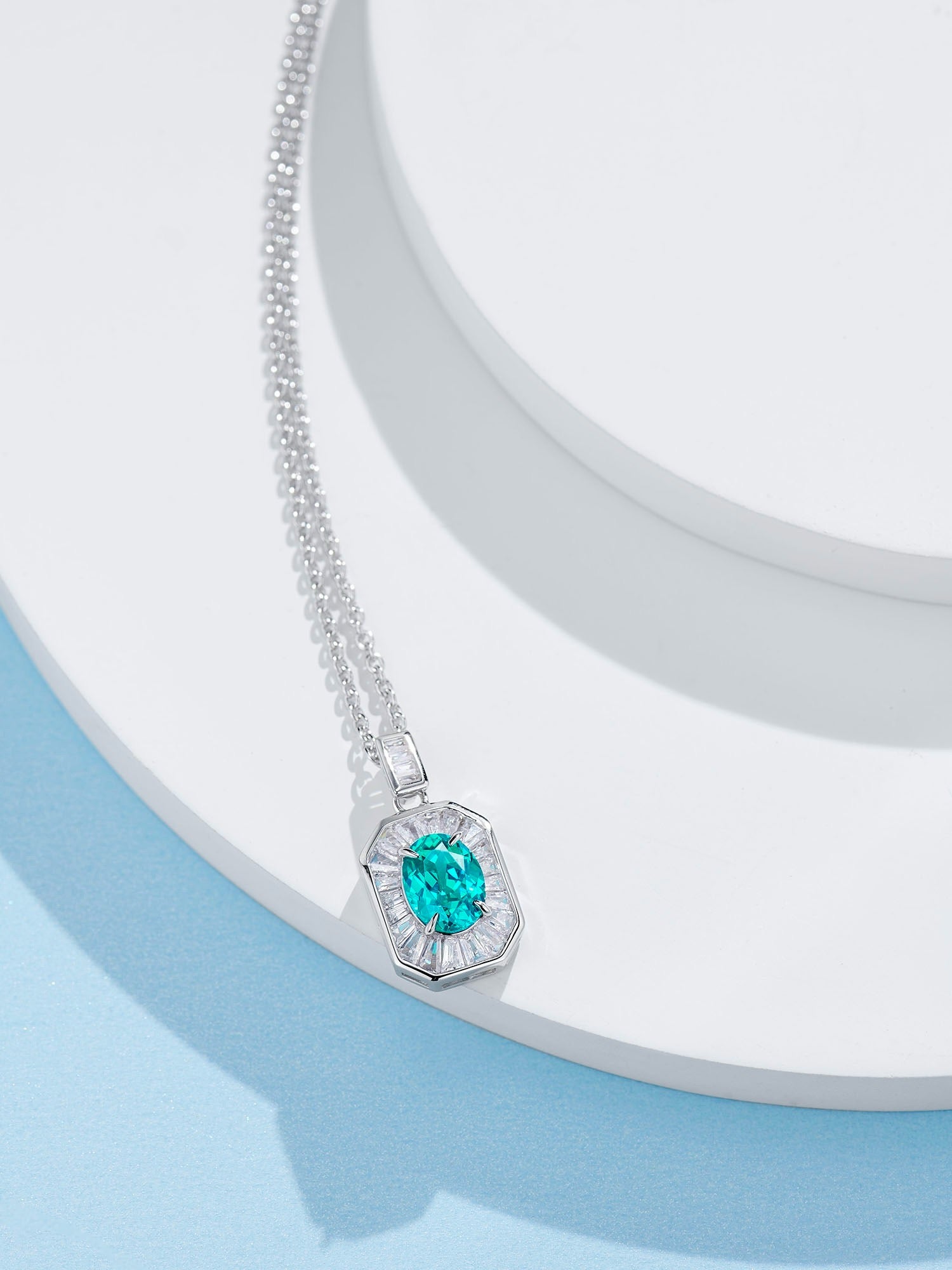 Radiant Teal Paraiba Tourmaline Pendant Necklace with Natural Zircon Accents