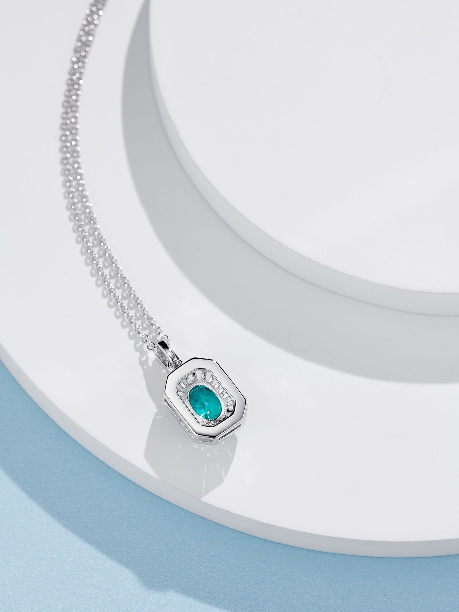 Radiant Teal Paraiba Tourmaline Pendant Necklace with Natural Zircon Accents