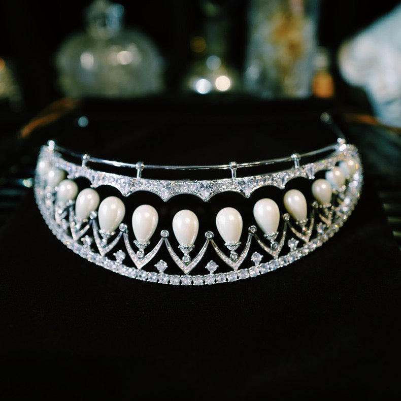 Elegant Pearl and Zirconia Tiara - Regal Wedding Crown