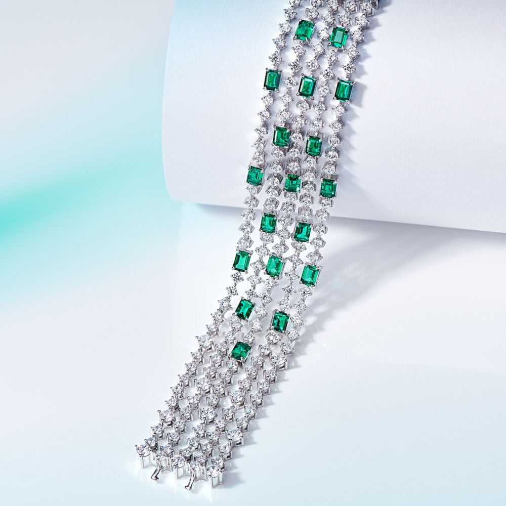 Emerald Elegance Bracelet: Luxurious Green Tourmaline and Zircon in Gold-Plated Silver