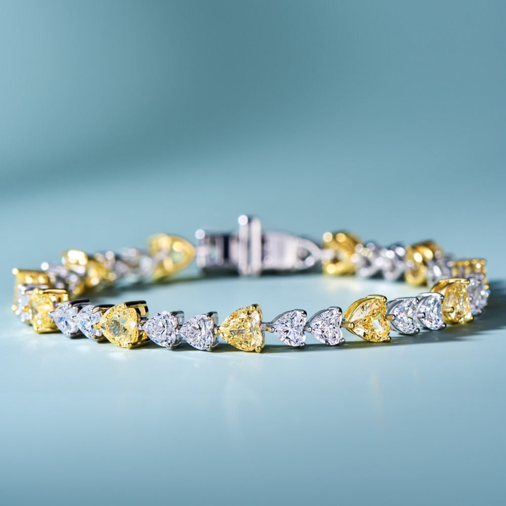 Golden Hearts Bracelet: Dual-Toned Heart-Shaped  Zirconia in Gold-Plated Silver