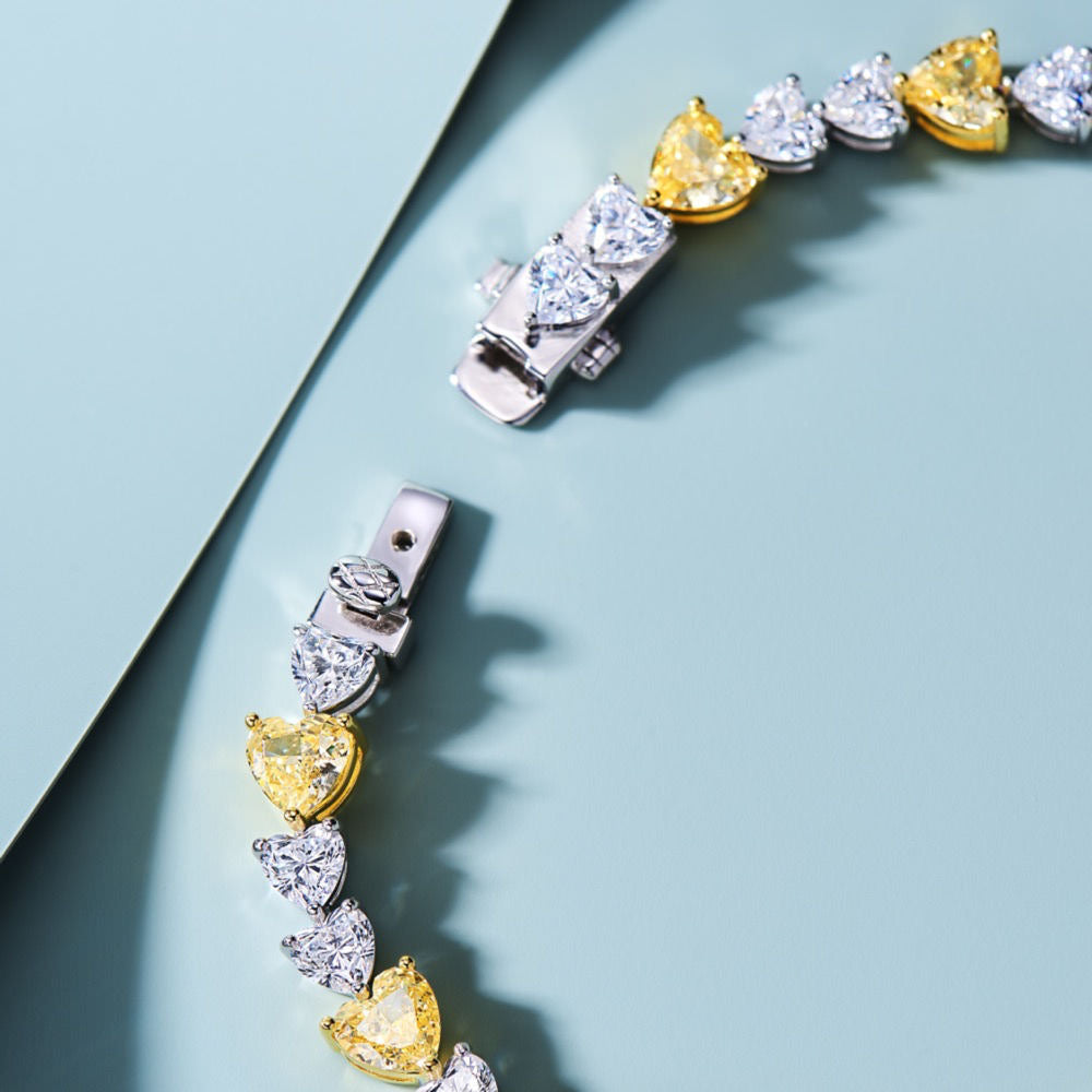 Golden Hearts Bracelet: Dual-Toned Heart-Shaped  Zirconia in Gold-Plated Silver