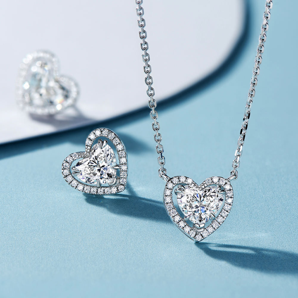 Romantic Heart-Shaped Zircon Jewelry Set in Sterling Silver