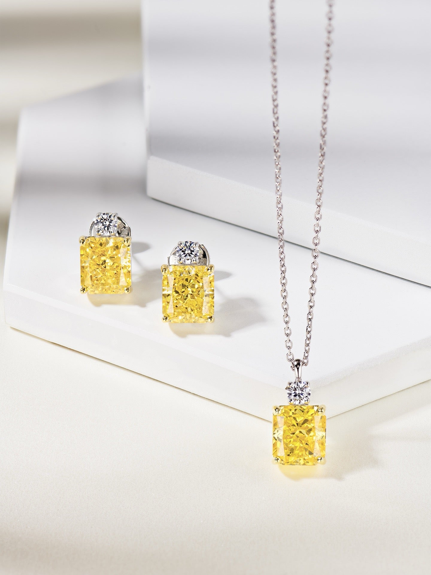 Dazzling Yellow Diamond Necklace and Earrings Set
