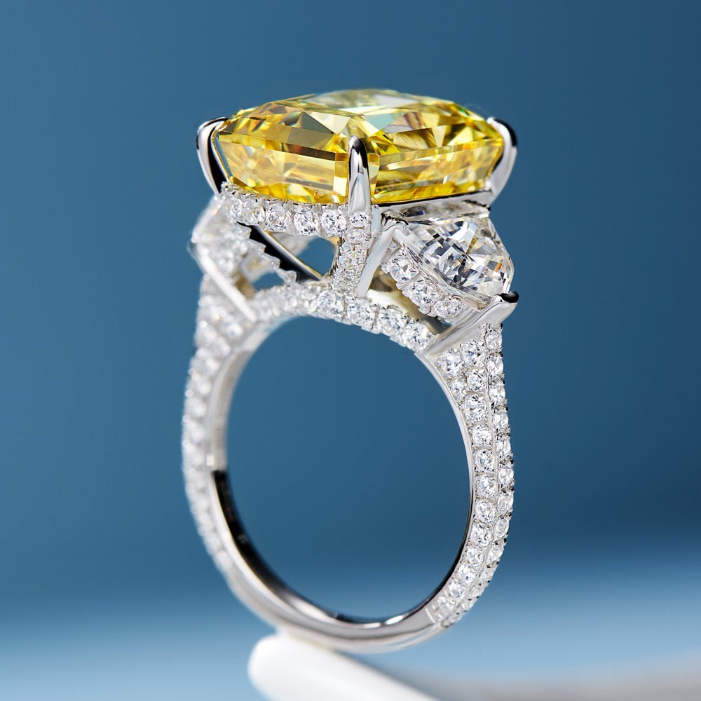 Golden Majesty: 11 Carat Center Stone with 2 Carat Side Stones Gold-Plated Silver Ring