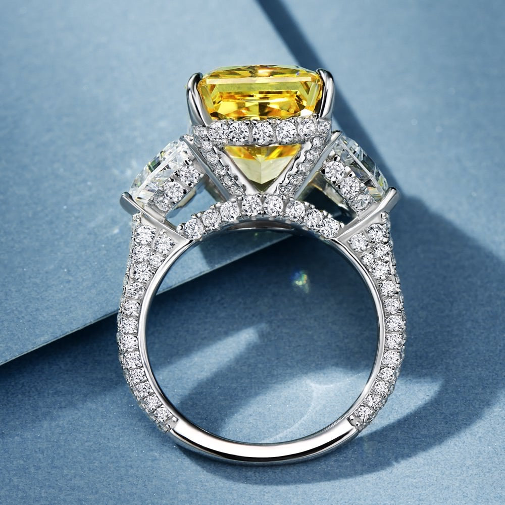 Golden Majesty: 11 Carat Center Stone with 2 Carat Side Stones Gold-Plated Silver Ring