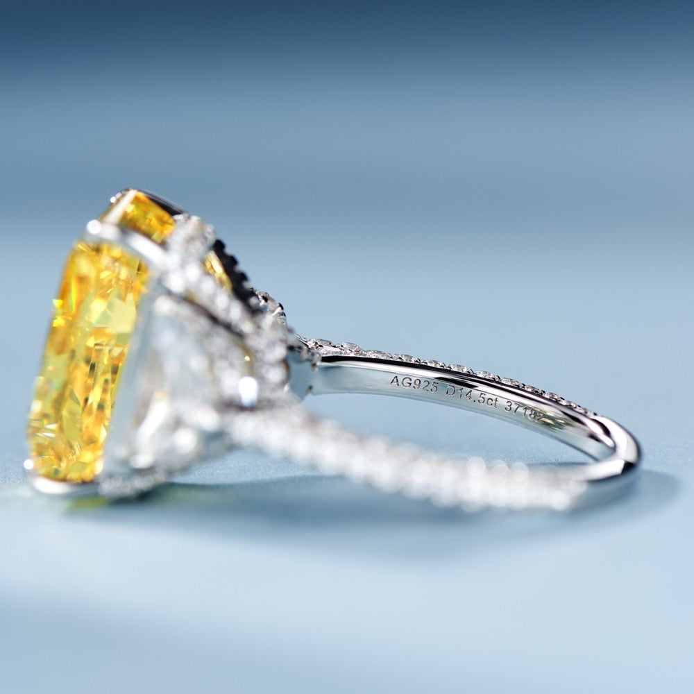 Golden Majesty: 11 Carat Center Stone with 2 Carat Side Stones Gold-Plated Silver Ring