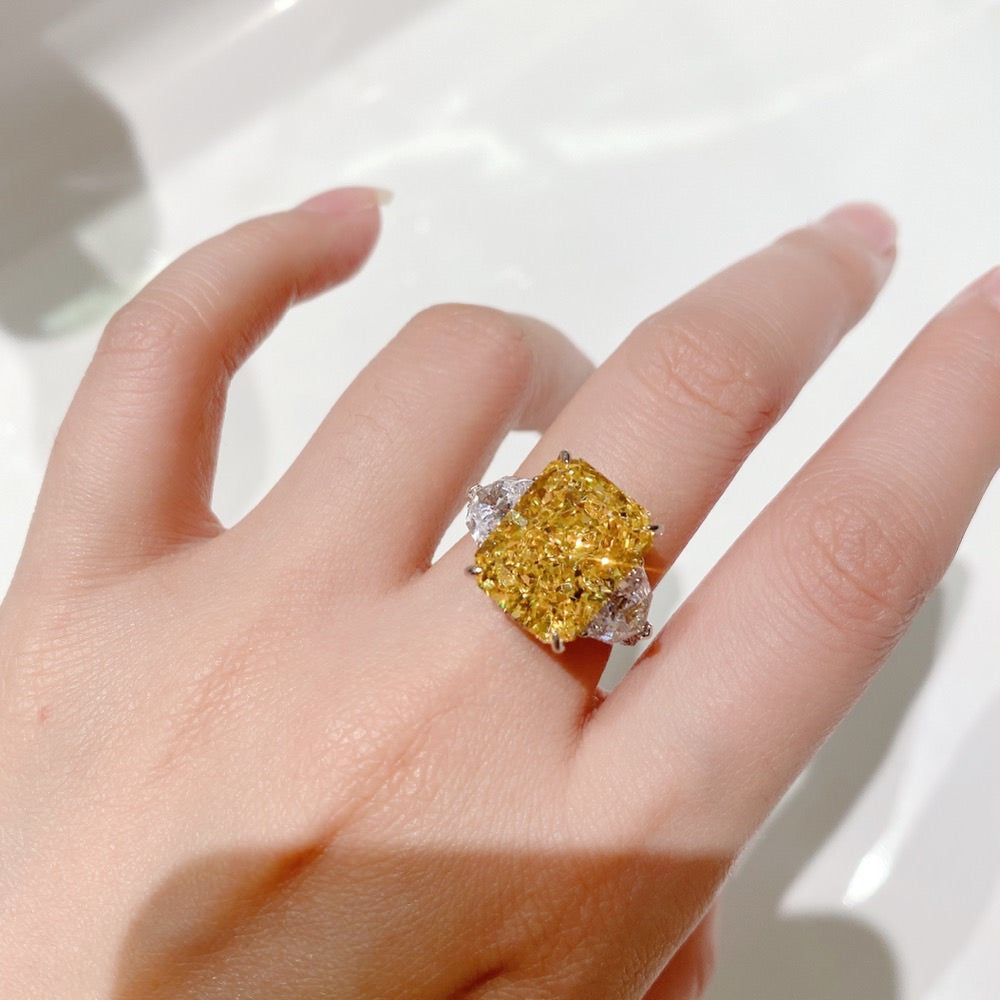 Golden Majesty: 11 Carat Center Stone with 2 Carat Side Stones Gold-Plated Silver Ring