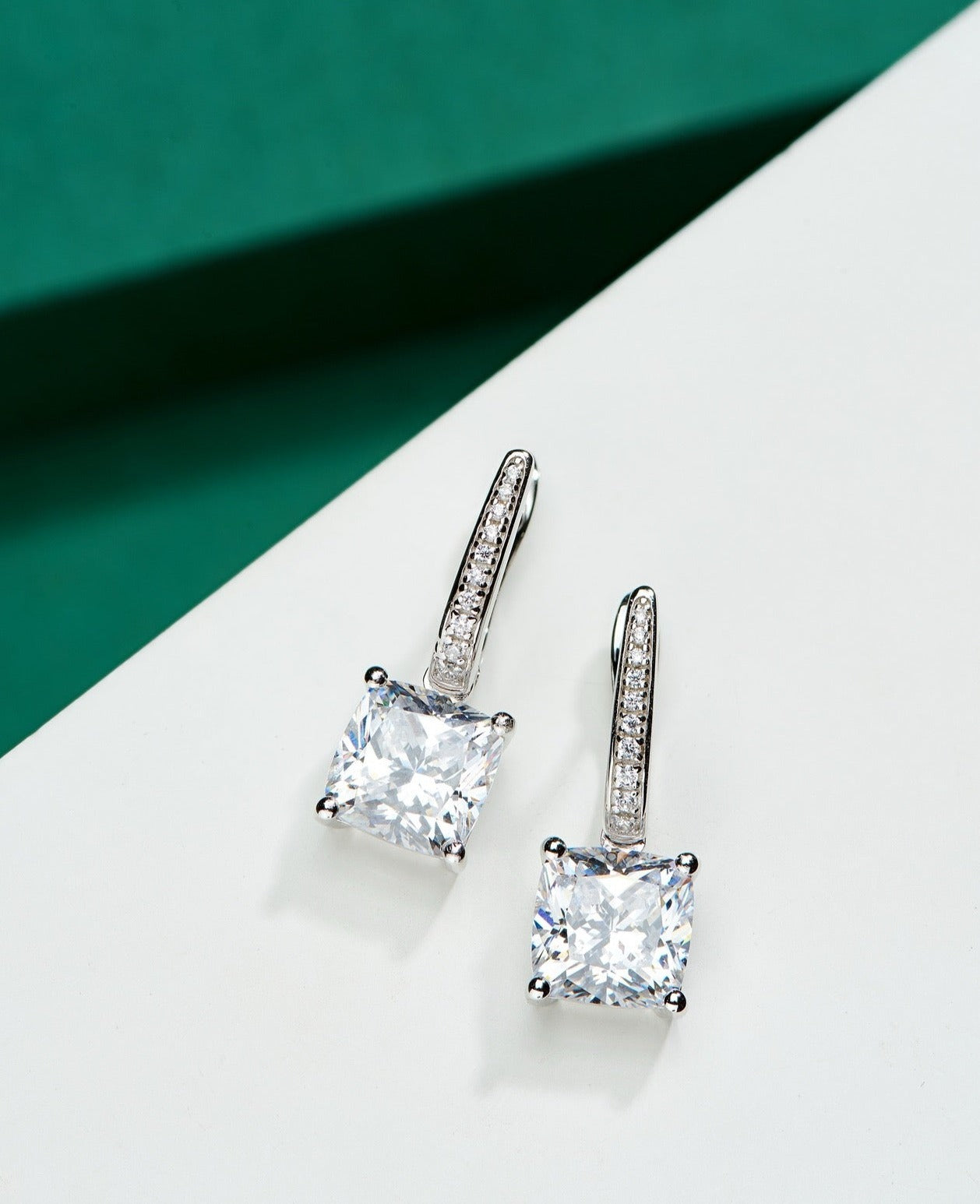 Square Splendor: Natural Zircon Drop Earrings in Gold-Plated Silver