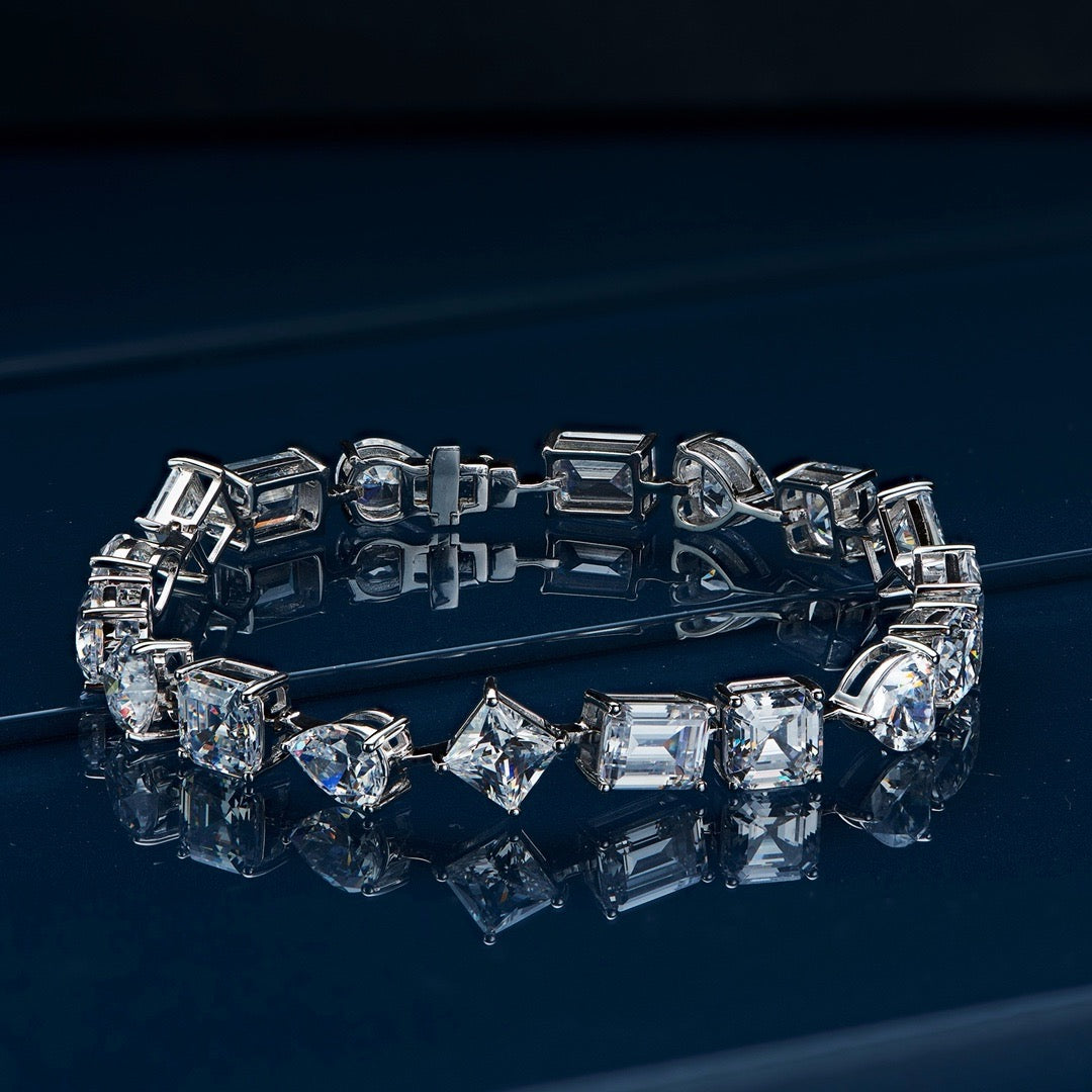 Geometric Brilliance: Natural Zircon Encrusted Gold-Plated Silver Bracelet