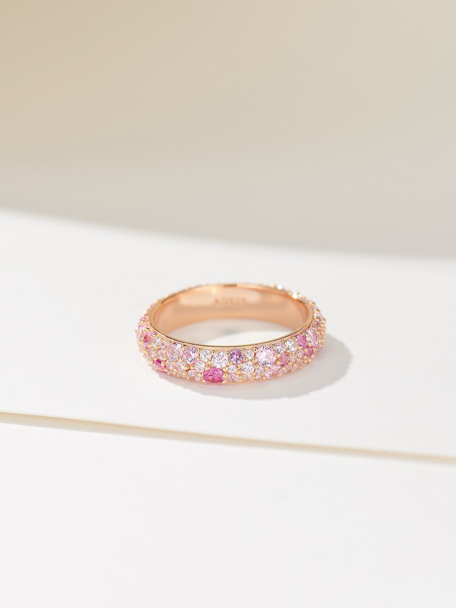 Blush Harmony: Natural Zircon Gemstone Encrusted Gold-Plated Silver Ring