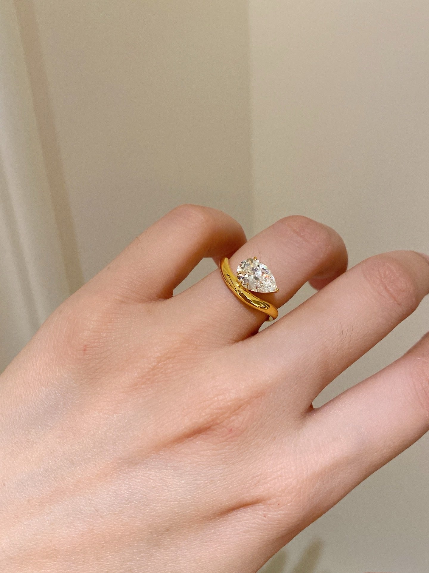 Elegant Contours: Pear-Shaped Natural Zircon Set in Gold-Plated Silver Rings