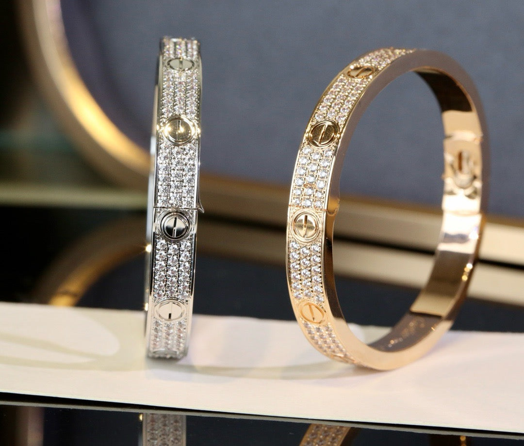 Gleaming Harmony: Zircon-Encrusted Gold-Plated Silver Bangles