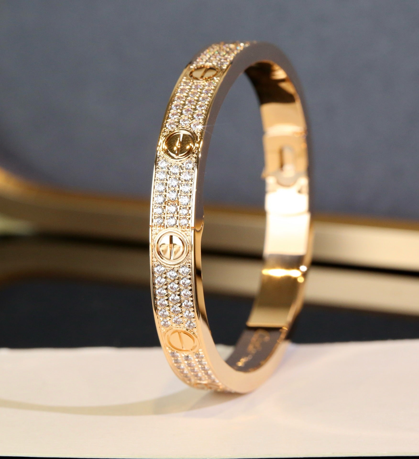 Gleaming Harmony: Zircon-Encrusted Gold-Plated Silver Bangles