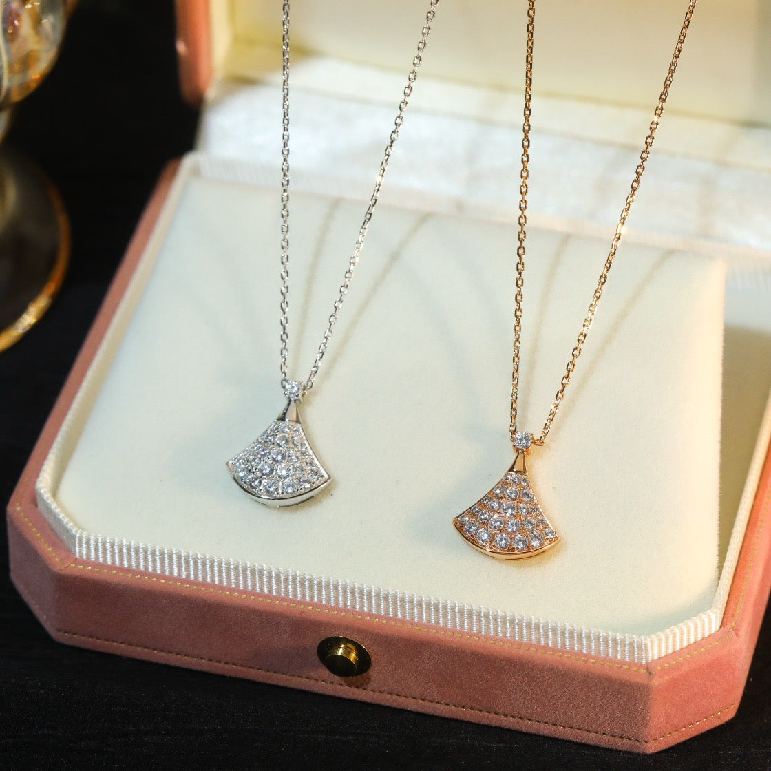 Sparkle Fan Pendant Necklace - Available in Silver and Rose Gold
