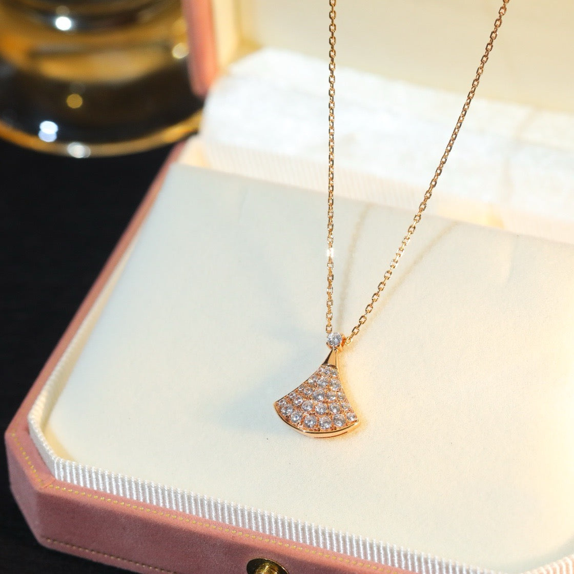 Sparkle Fan Pendant Necklace - Available in Silver and Rose Gold