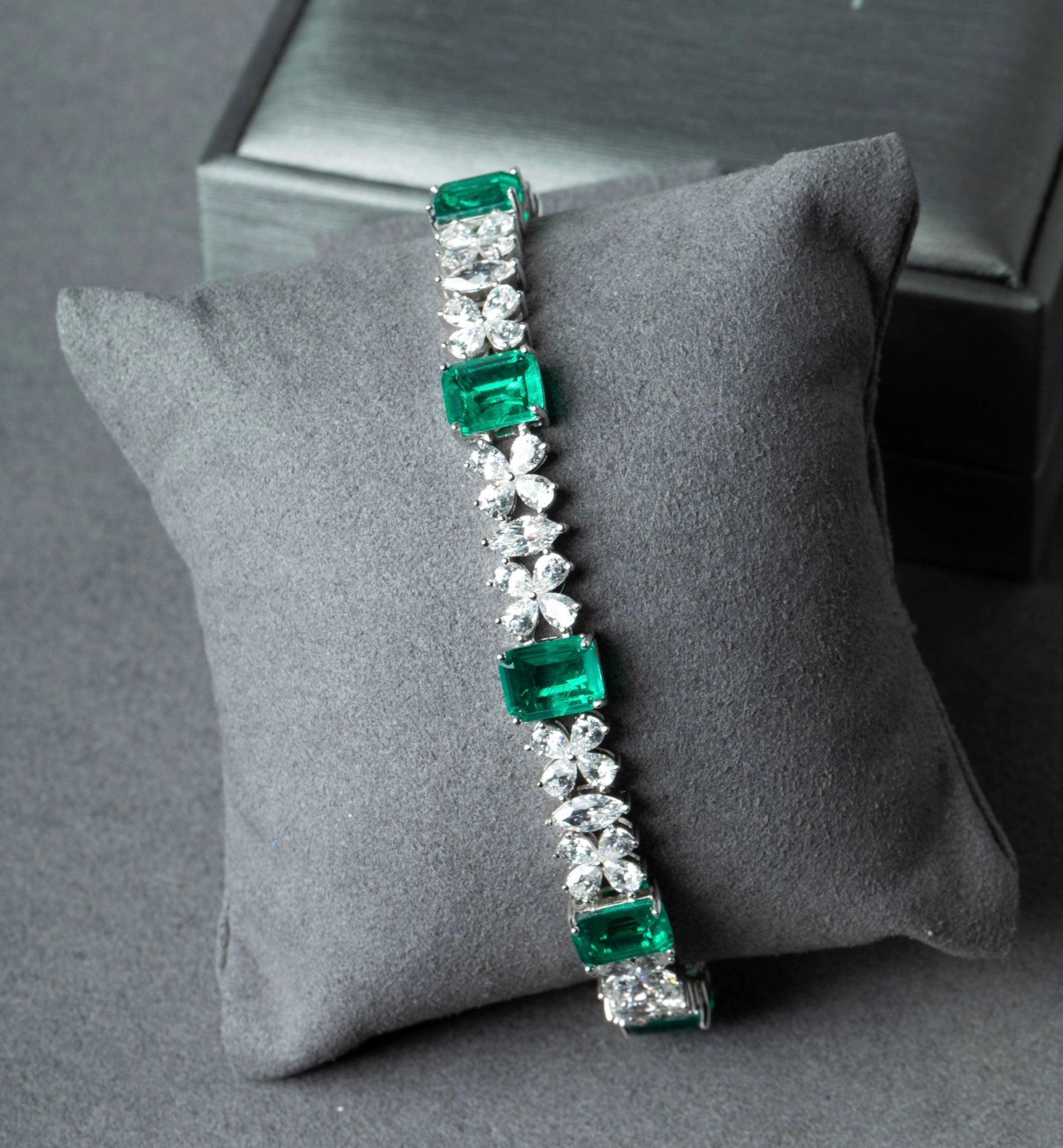 Lab-Grown Emerald Bracelet with Zircon Sparkle