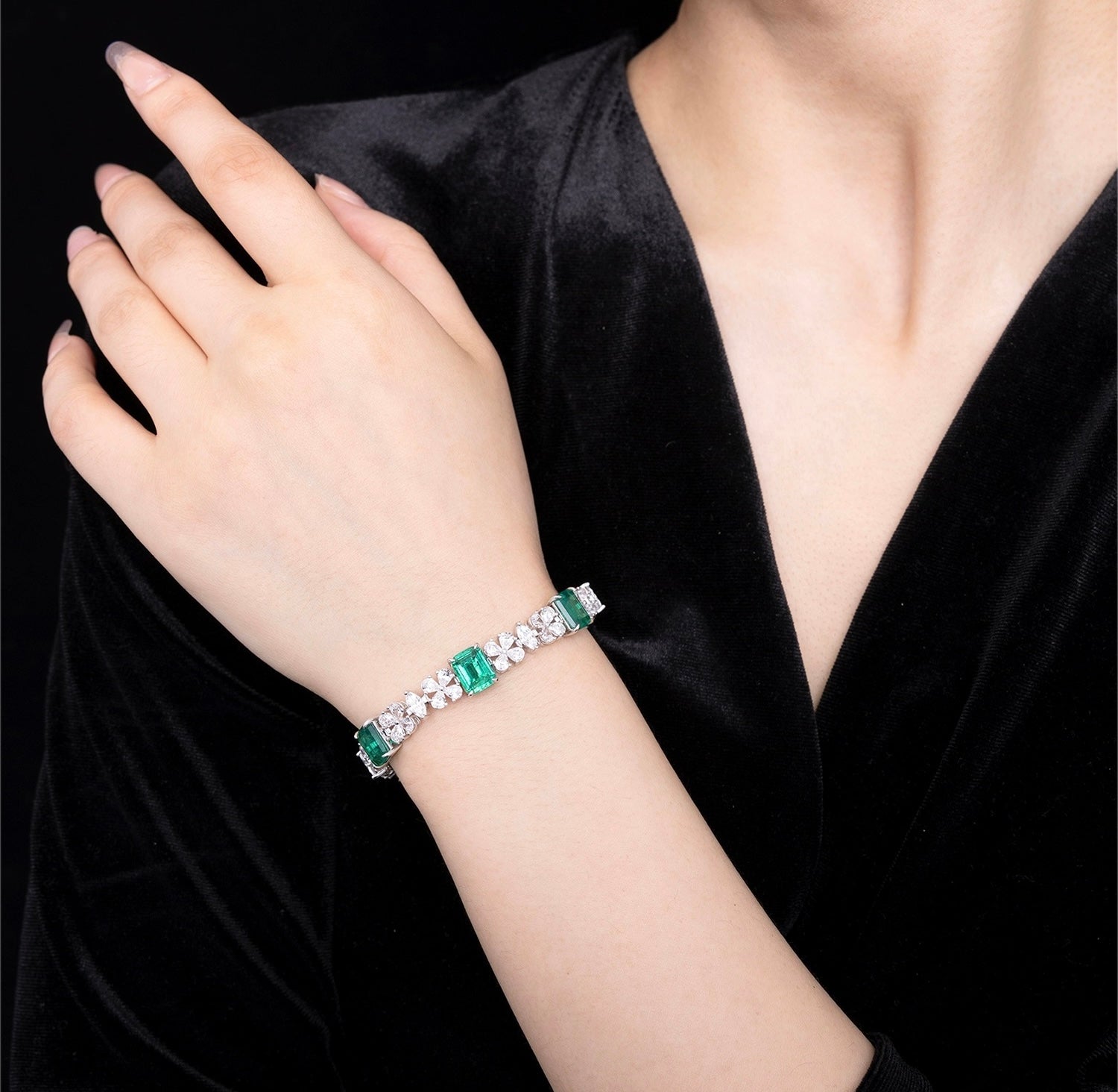 Lab-Grown Emerald Bracelet with Zircon Sparkle