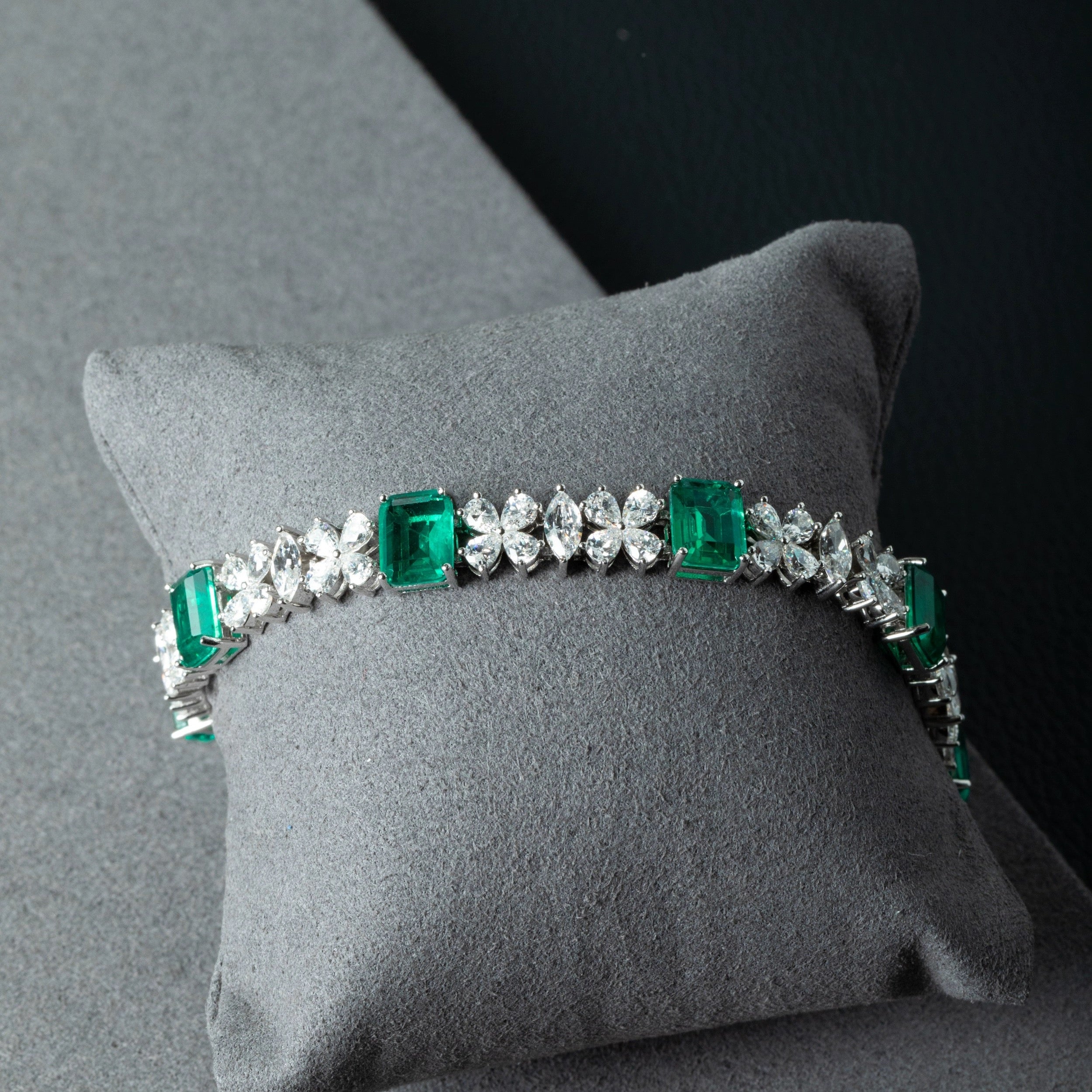 Lab-Grown Emerald Bracelet with Zircon Sparkle