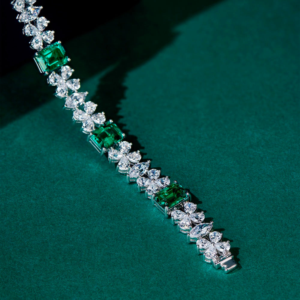 Lab-Grown Emerald Bracelet with Zircon Sparkle