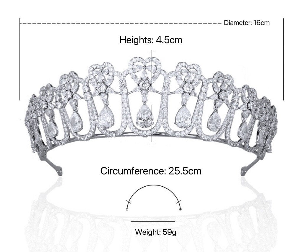 Regal Hearts and Teardrops Tiara - Sparkling Zirconia Crown for Weddings and Pageants