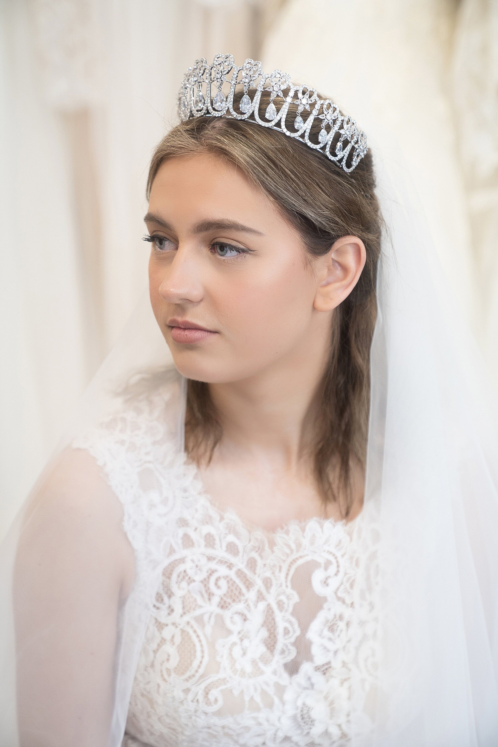 Regal Hearts and Teardrops Tiara - Sparkling Zirconia Crown for Weddings and Pageants