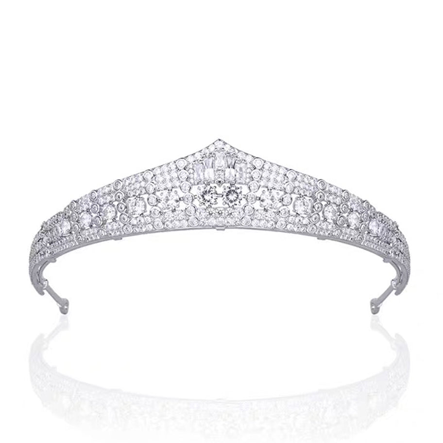 Exquisite High-Quality Bridal Tiara - Natural Zircon Embellishments, 24K White Gold Plated