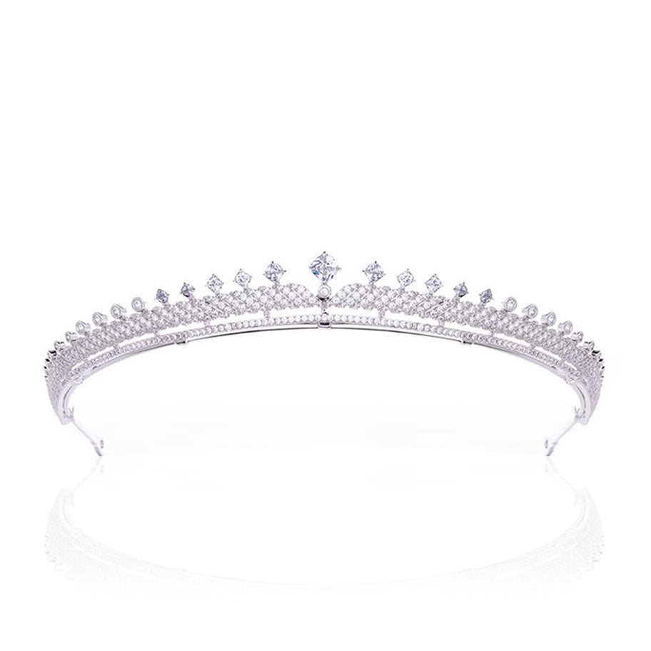 Exquisite Bridal Tiara with Natural Zircon - White Gold Plated, Elegant Wedding Headpiece - Ideal Wedding Gift