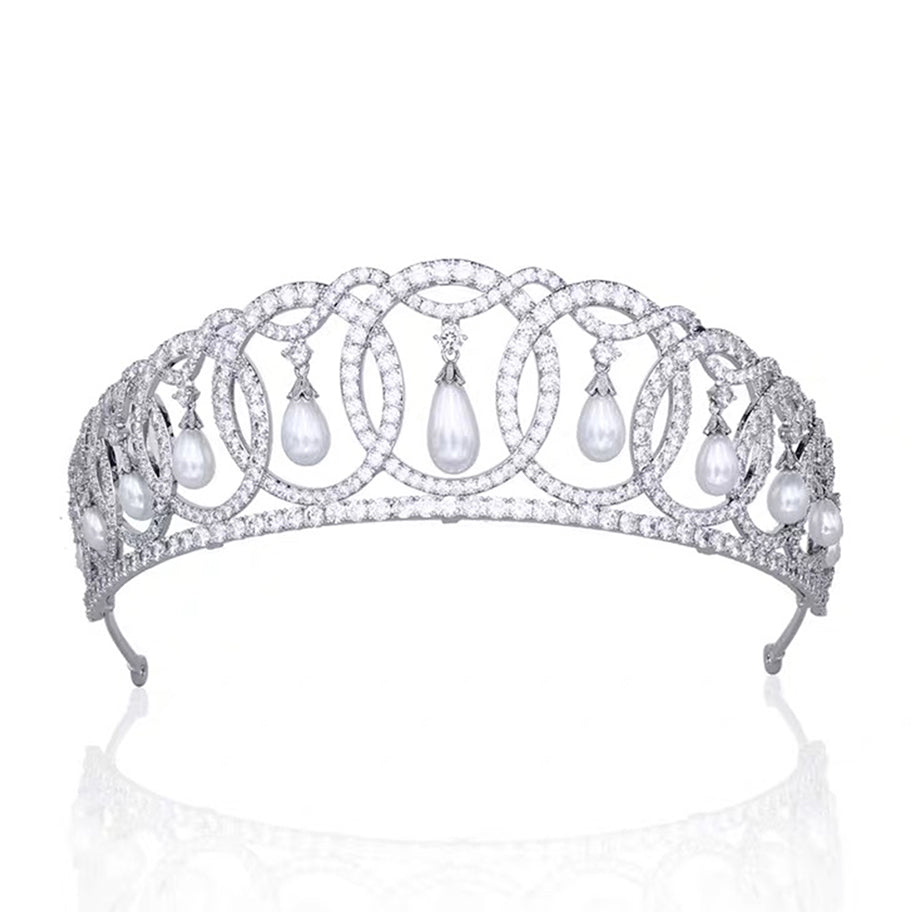 Elegant Pearl and Zirconia Tiara - Regal Wedding Crown