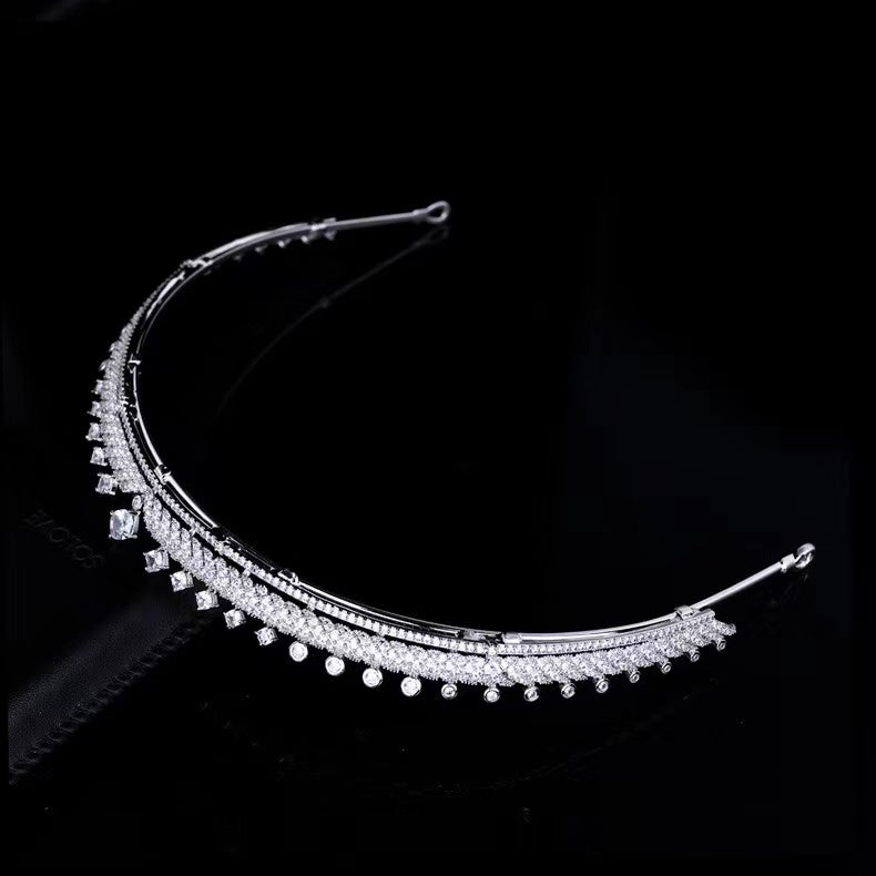 Exquisite Bridal Tiara with Natural Zircon - White Gold Plated, Elegant Wedding Headpiece - Ideal Wedding Gift