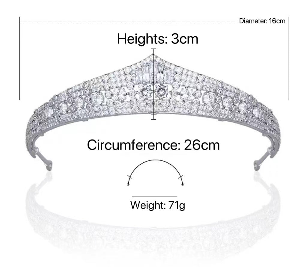 Luxurious Wedding Bridal Tiara - Natural Zircon, Elegantly Plated in 24K White Gold